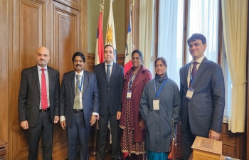 MPs P.Wilson, Seema Dwivedi, P. T. Usha, Niranjan Reddy y el Embajador Dinesh Bhatia se reunieron con Sebastián Andújar, Presidente de la Cámara de Diputados del Parlamento del Uruguay
